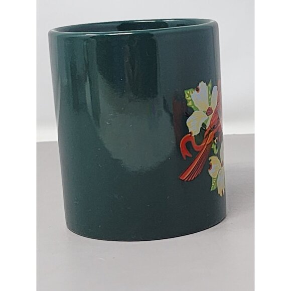 Vintage Dark Green Ceramic Mug With Cardinal & Dogwood Design MCM‎ Ageless - Picture 2 of 9